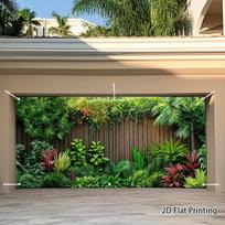 Vibrant Tropical Greenery Tapestry, Lush Jungle Plants with Wooden Fence Wall Hanging for Garage 47.2x31.5inch/120*80cm