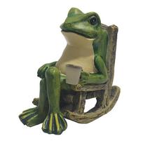 Waterproof Solar Powered Frog Night Light Creative Rustic Style Rocking Chair Frog Figurine Lamp Cute Cartoon Ornament