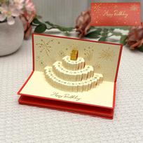 6 Card Slots 3D Pop-Up Cake Greeting Card Folding with Ribbon Birthday Red Envelope Blessing Illuminated Money Bag 18-8.5 cm