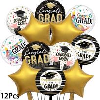 12Pcs Graduation Foil Balloon Set, Congrats Grad 18-Inch Round Mylar Balloons & Star Foil Balloons, Aesthetic Class of 2026 Deco 18inch