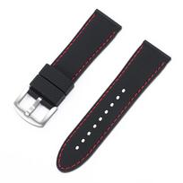 Stitching Sports Black Silicone Watch Band 20mm 22mm 24mm Pin Clasp Rubber Strap for Men Waterproof Bracelet Universal Wristband 20mm&with silver buckle