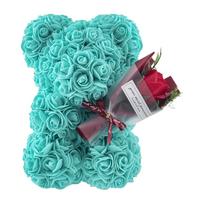 24cm Size Eternal Rose Bear Flower Bouquet Long Lasting Rose Bear Creative Design Foam Flowers Eternal Rose Bear Birthday Gift povo mėlyna spalva