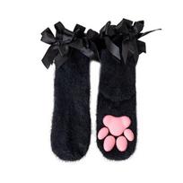 Kawaii Coral Velvet Cat Paw Plush Socks Paw Pads Kitten Claw 3D Cat Paw Socks Lolita Style Cold-proof Bowknot Warm Socks Gift One Size juoda