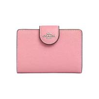 Coach Corner Zip Wallet 13 Logo Snap Crossgrain Leather Mini Wallet Women Wallet Silver Pink 6390-SVVDT Basic Set (Bag+Dust Bag)