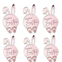 6pcs Cartoon Rabbit Cake Toppers Happy Easter Mirror Finish Cupcake Decor Toppers Acrylic Easter Bunny Ornament Gift Tags