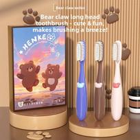 6-12 Year Old Bear Claw Long Head Children's Toothbrush,Anti slip Soft Hair Teeth Whitening Protecting Gums,Cleaning Young Teeth