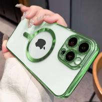 For iPhone 15 14 13 12 Pro Max Case Luxury Plating Clear Magnetic For Magsafe Wireless Charge Soft Silicone Cover for iPhone for iPhone 14 žalia