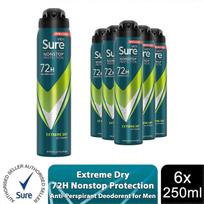 Sure Men Anti-perspirant 72H Nonstop Protection Extreme Dry Deodorant, 6x250ml