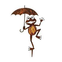Rusty Frog Garden Stake Cute Frog Holding Umbrella Yard Art Stake Iron Outdoor Ornament for Lawn Flowerbed Courtyard Decor 1pc