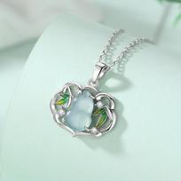 Tichia Jade Gourd Necklace: S925 Sterling Silver Chinese Ruyi Lock Clavicle Chain for Women 925 Sterling Silver