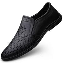 Men's Formal Leather Loafers: Spring Low-Top, Casual Flat Sole, Hollow Design, Large Sizes Available 35