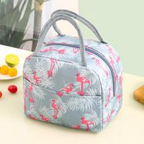 Thermal Insulated Bento Bag With Aluminum Foil Lining Handheld Lunch Box Carrier Modern Design Gray Pink