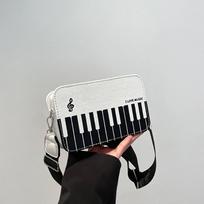 Piano Keys Black and White Sling Bag Contrast Color Casual Square Bag Ladies Travel Shopping Commute Date Bag KTY 19x6.5x12cm