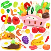CORPER TOYS Pretend Play Kitchen Set, 51 Pieces, Food Items (Vegetables, Fruits), Cooking Play, Cutting Play, Educational Toy, with Storage Case,