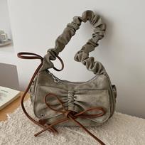 Fashi Pleated Bow Knot Messenger Bags 2026 Women's Spring New Exquisite Zipper Single Shoulder Bag Korean Casual Underarm Bags (20cm<Max Length<30cm)