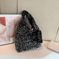 Yogodlns Tote Bag for Women Sequin Shoulder Bag Trendy Large Capacity Hobo Bag Underarm Bag for Work Travel Shopping 30x9x30cm sidabras