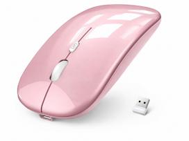 Wireless Mouse, Rose Gold, Silent, Ultra-Slim & Lightweight Design, 2.4GHz Stable Connection, USB Rechargeable, 3-Stage DPI Adjustment (80012001600),