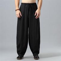 Spring Summer Baggy Linen Pants Men Casual Wide Leg Oversize Jogger Trousers Vintage Drawstring Sport Sweatpants Male S