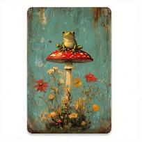 Planetjuice Vintage Frog Mushroom Rainforest Funny Metal Sign Home Decor Gift 2D Flat Art Pre Drilled Holes Wall Poster (as the picture,20x30)