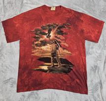 Vintažiniai The Mountain indėnų grafikos print marškiniai Dydis XL Raudoni tie-dye XXXL brown