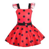 [Dressy Daisy] Girls' Ladybug Heroine Polka Dot Costume for Halloween and Christmas Parties, Skirt, Ages 8-9, Red and Black Dots