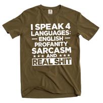 Men's funny I speak 4 languages T-shirt profanity sarcasm Humorous Tee Shirt L