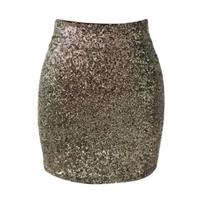Women Mini Skirt High Waist Ultra-Short Hip-Hugging Design Short Skirt Sparkling Sequin Party Club Skirt S auksinė