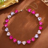 Colorful Rhinestone Crystal Heart & Water Drop Necklace - Korean Light Luxury Choker