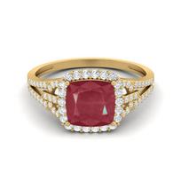 3.42 Cts Cushion Shape Ruby 925 Sterling Silver Gold Vermeil Solitaire With Accent Trio Shank Dainty Wedding Ring 6