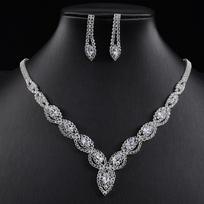 Elegant Zirconia Necklace & Water Drop Tassel Earrings Jewelry Set for Women - Cold Style