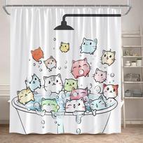 Funny Cartoon Bathing Cats Shower Curta Cute Animals Pet Cat Kids Bath Curtain Polyester Children Bathroom Decor with Hooks (as the picture,90x180cm-35x70in)
