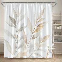 1 delicate leaf shower curtain, digital watercolor illustration featuring elongated leaves in beige, light brown, and light grey (as the picture,90x180cm35x71in)