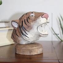 Artificial Animal Sculpture Woodcarving Tiger Lion Animal Head Woodcarving Crafts Pine Ornaments Home Decoration Accessories