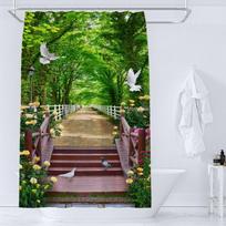 Fence Flowers Shower Curta Nature Floral Plants Garden Scenery Wall Hanging Polyester Fabric Home Decor Curta with Hooks (as the picture,90x180cm35x71in)