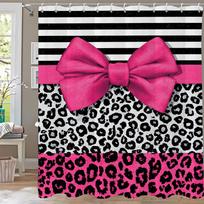 Modern Love pink Bow Printed Shower Curtain Partition Privacy Hanging Home Decoration Curtain with Hooks Machine Washable (as the picture,90x180cm-35x70in)