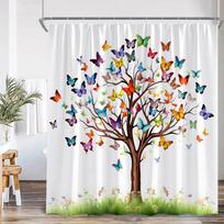 Watercolor Floral Shower Curtain Flower Plant Butterfly Purple Blue Golden Blossom Bathroom Decor ModernPolyester Bath Curtain (as the picture,90x180cm-35x70in)