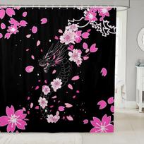 Sakura Shower Curta Girls Japanese Style Bathroom Curta Aesthetic Romantic Cherry Blossom Bath Curtain for Kids Boys (as the picture,90x180CM)