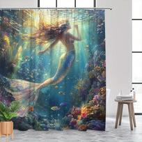 Enchanting Mermaid Shower Curtain - Vibrant Underwater Coral Reef Design for Modern Bathroom Dcor, Waterproof & Easy Care (as the picture,W90XH180cm)