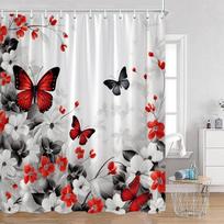 Floral Blue Butterfly Shower Curtain Purple Flowers Butterflies Plant Polyester Fabric Bathroom Decor Bath Curta with Hooks (as the picture,90x180cm-35x70in)