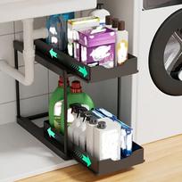 2-Tier Sliding Pull-Out Kitchen Storage Rack - Non-Slip Multifunctional Drawer Organizer for Under-Sink and Countertop Storage 2-tier