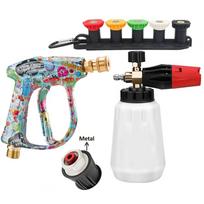 Fashion graffiti washer gun kit fitted with foam pot, 5 nozzles with holder base and sturdy metal Lavor adapter
