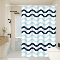1pc Two color Wave Artwork Geometric Shower Curtain Waterproof PEVA Modern Minimalist Bathroom Decor (as the picture,80*180cm)