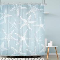Starfish Beach Shower Curtain Coastal Nautical Marine Vintage Wooden Plank Artwork Waterproof Polyester for Bathroom with Hooks 90x180