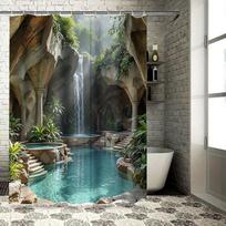 Exquisite Tropical Oasis Shower Curtain with Cascading Waterfall and Lush Greenery for Bathroom Decor Transform Space Easy-Clean (as the picture,90X180cm(35x70in))