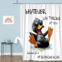 Black and White Shower Curtain,Funny Quotes Duck Bathtub Curtain,Animal Pet Bathroom Decor,Fabric Waterproof Bathroom (as the picture,90x180CM)