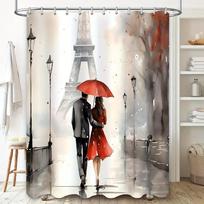 Romantic Paris Eiffel Tower Couple Under Red Umbrella Waterproof Shower Curtain for Bathroom Decor Waterproof Polyester (as the picture,90X180cm(35x70in))