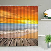 Palm Tree Ocean Animal Scenery Shower Curta Beach Dolphin Sea Turtle Starfish Landscape Bathroom Decor Bath Curtain With Hook (as the picture,35x70in-90x180cm)