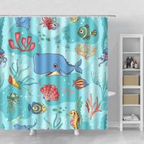 Cartoon Shower Curtain Cute Dolphin Fish Animal Zoo Giraffe Tiger Printing Bathroom Curta Kids Room Decor Curtain with Hooks (as the picture,35x70in-90x180cm)