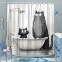 1pc Adorable Cartoon Cat Shower Curtain - Cute Funny Animal Print,   Easy-Care Washable Fabric, Bathroom Shower Curtain (as the picture,W90xH180cm)