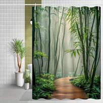 Bamboo Forest Shower Curtain Waterproof Fabric Bathroom Curta Wood Path Misty Jungle Bath Screen Divider Home Decor With (as the picture,90x180cm35x71in)
